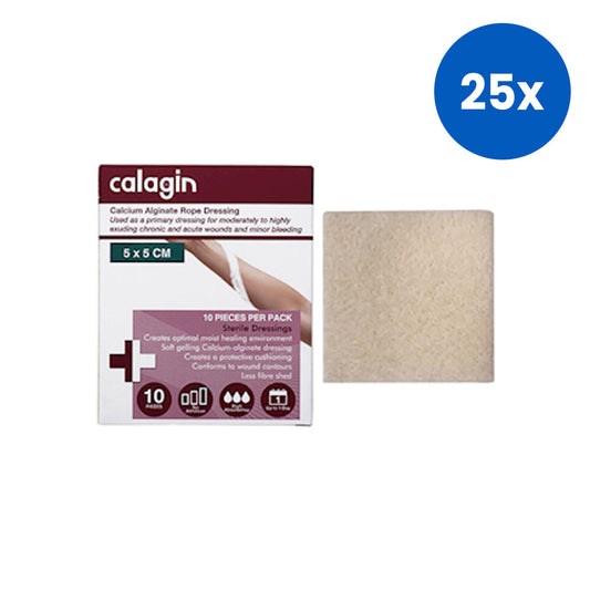Calagin Calcium Alginate Dressing Non-Adherent 5cm x 5 cm 10 Pieces/Box - White x25