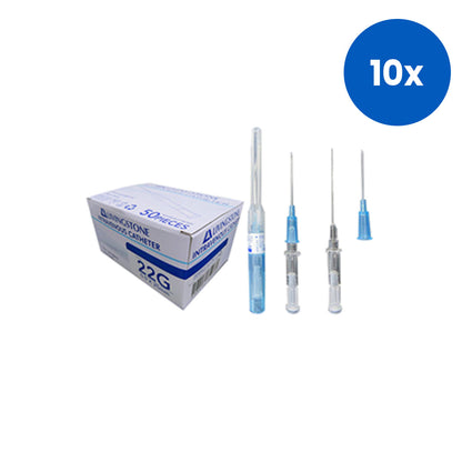 Livingstone Intravenous IV Catheter 22 Gauge x 1 inch 50/Box - Clear x10