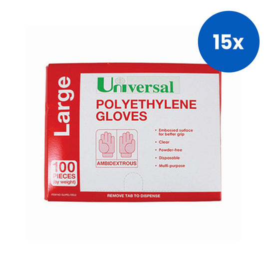 Universal Choice Disposable Polyethylene Gloves Large Size Recyclable Latex Free 100/Pack 2,500/Carton - Clear x15