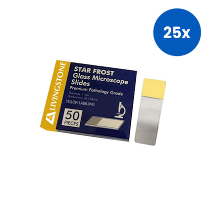 Livingstone Microscope Glass Slide 76 x 26mm with Labelling Panel 50 Slides/Pack - Yellow x25