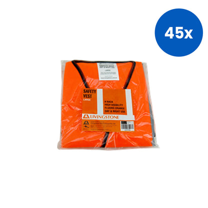 Livingstone High Visibility Safety Vest Large Size Day/Night Use - Orange x45
