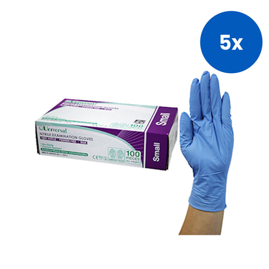Universal Choice Nitrile Examination Gloves Small Size AS NZ Standard Powder Free 100/Box 1000/Carton - Blue x5