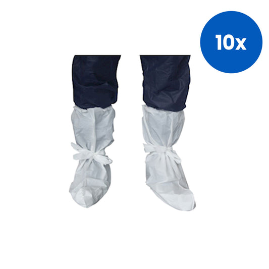 Livingstone Over Boot Cover with Tie Non-skid Sole Heavy Duty Waterproof Polyethylene Recyclable - White x10
