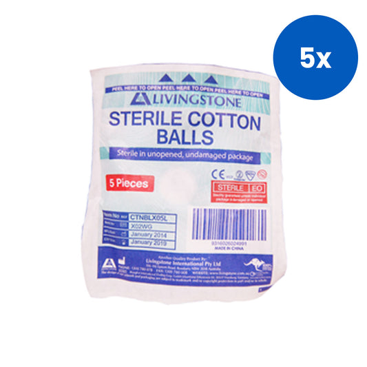 Livingstone Cotton Balls 0.6 gr Sterile 5/Pack 500 Packs/Carton - White x5