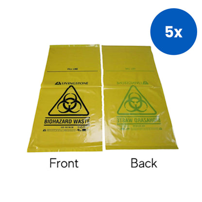 Livingstone Biohazard Waste Bag 30x60cm 12 L Recyclable LDPE 50 Pieces/Pack 500/Carton - Yellow x5