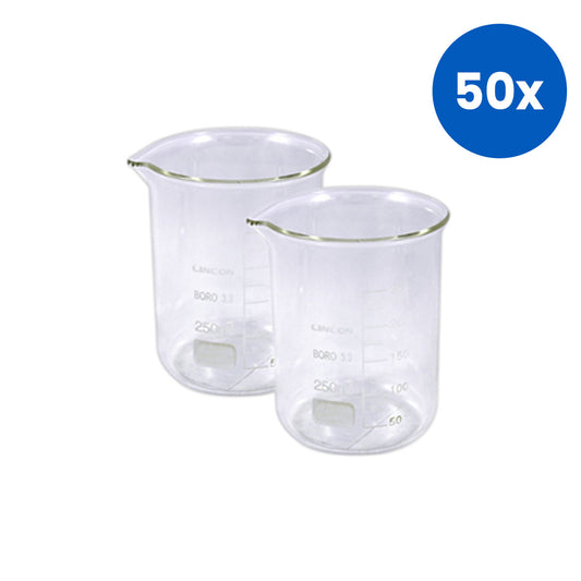 Lincon Beaker Graduated with Spout Borosilicate 3.3 Glass 250ml 2/Box - Clear x50