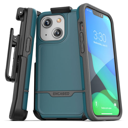 Encased Rebel Case iPhone 13 with Belt Clip Holster - Blue