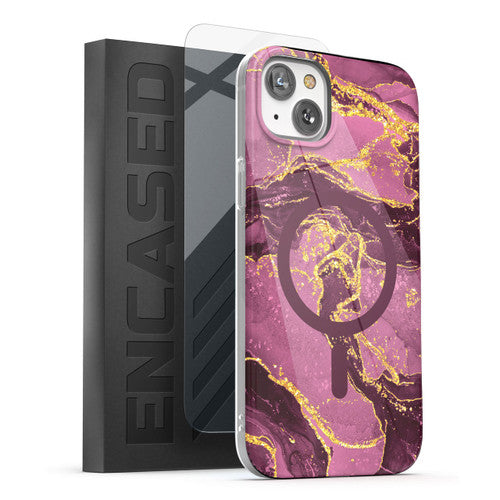 Encased Lexion MagSafe Case with Screen Protector iPhone 14 - Purple Marble