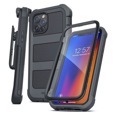 Encased Falcon Shield Case iPhone 13 Pro Max with Belt Clip Holster - Black