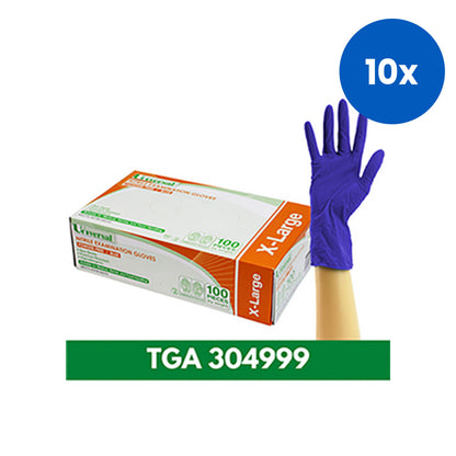 Universal Choice Nitrile Examination Gloves Extra Large Size ASTM Standard Powder Free 100/Box 1000/Carton - Blue x10