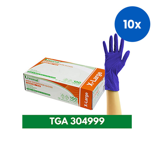Universal Choice Nitrile Examination Gloves Extra Large Size ASTM Standard Powder Free 100/Box 1000/Carton - Blue x10