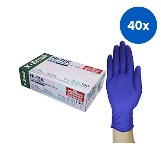 Ni-Tek Nitrile Accelerator Free Gloves ASTM Standards Powder Free Extra Small Size  100/Box - Blue x40