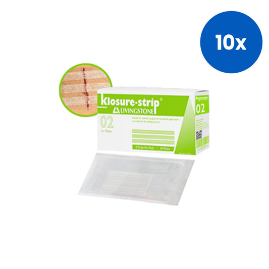 Livingstone Klosure-Strip Reinforced Wound Skin Closure Strips No. 02 6 x 75mm 3 Strips/Pack 50 Packs/Box - Clear x10