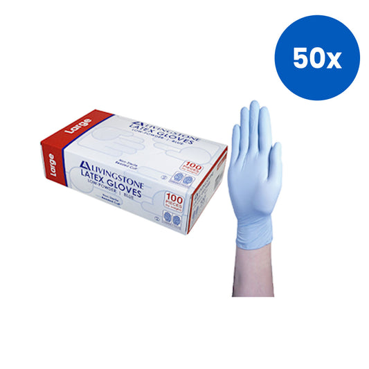Livingstone Biodegradable Latex Examination Gloves ASTM Low Powder 100/Box - Blue x50