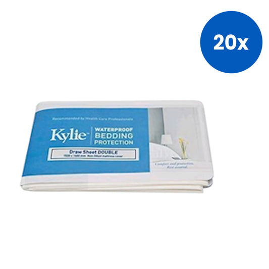 Kylie Draw Sheet or Bed Sheet 140 x 152cm Double PVC Waterproof - White x20