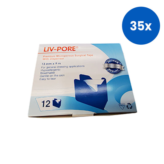 Livingstone Pore Surgical Tape 13 mm. x 9 metres 12 Dispensers/Box - White x35
