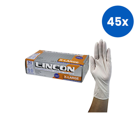 Lincon Biodegradable Latex Examination Gloves Powder Free Extra Large Size 90/Box - Cream x45