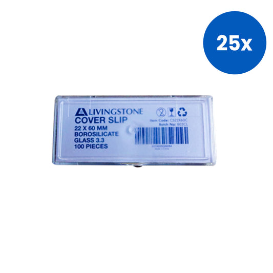 Livingstone Microscope Cover Slip 22 x 60mm 100 Pieces/Pack - White x25