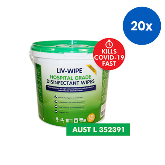 Liv-Wipe Hospital Grade Sanitiser Disinfectant Wipes 20 x 30cm 225 Wipes/Pail x20
