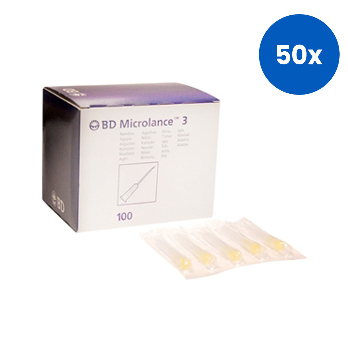BD Hypodermic Needle 30G x 0.5 Inch 13mm Precision Glide Neutral 100 Pieces/Box - White x50