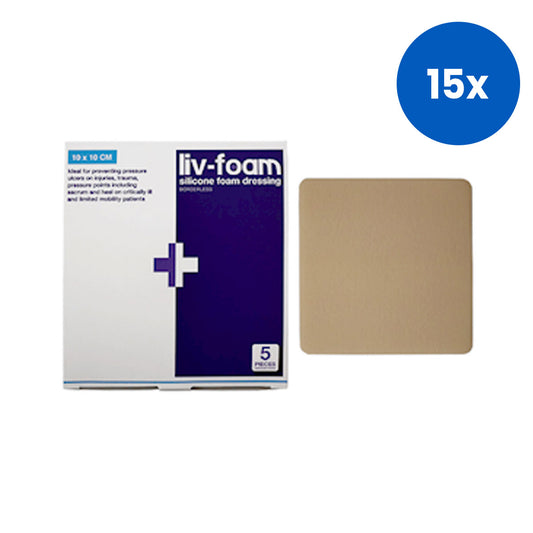 Livingstone Foam Silicone Foam Adherent Dressing 10 x 10cm Borderless 5 Pieces/Box - Brown x15