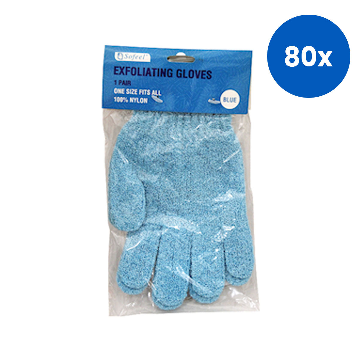 Sofeel Exfoliating Massage Gloves Nylon Fits All Sizes 2/Pack - Blue x80