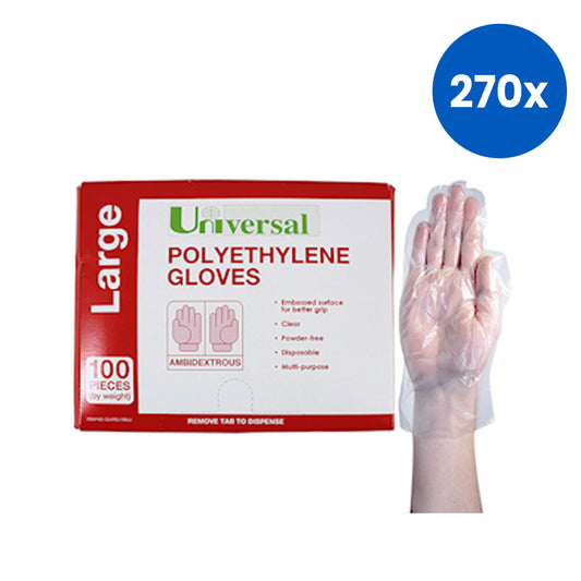Universal Choice Disposable Polyethylene Gloves Large Size Recyclable Latex Free 100/Pack - Clear