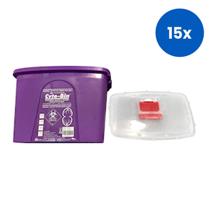 Livingstone Cytotoxic Sharps Needles Waste Collector 15 L with Sliding Lid and Finger Guard - Purple x15