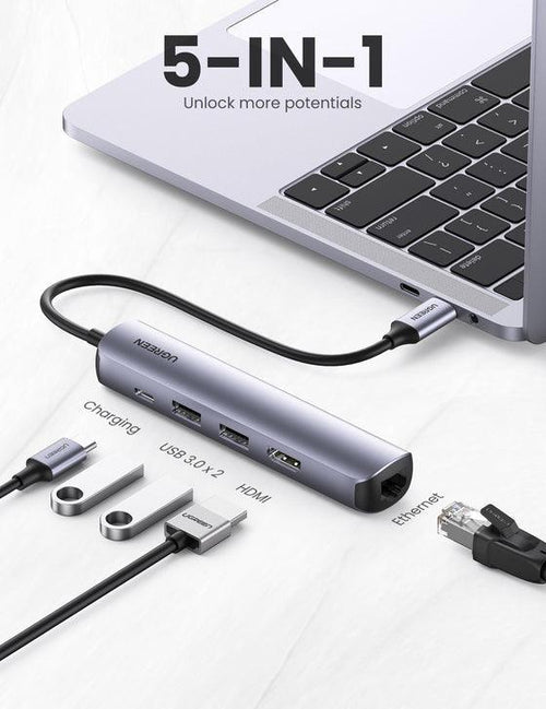 UGREEN USB-C to 2*USB 3.0+ HDMI+RJ45 Ethernet Adapter+PD