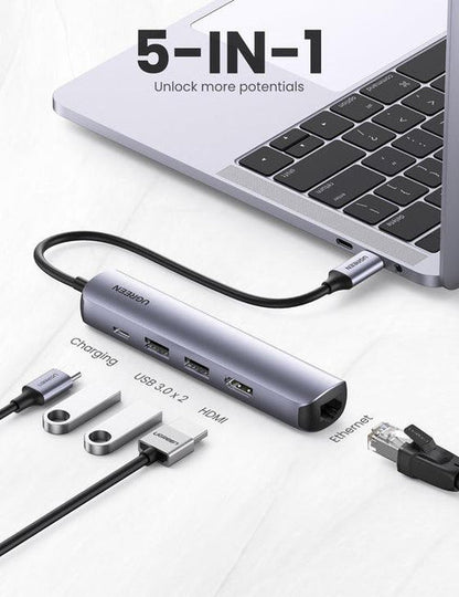 UGREEN USB-C to 2*USB 3.0+ HDMI+RJ45 Ethernet Adapter+PD