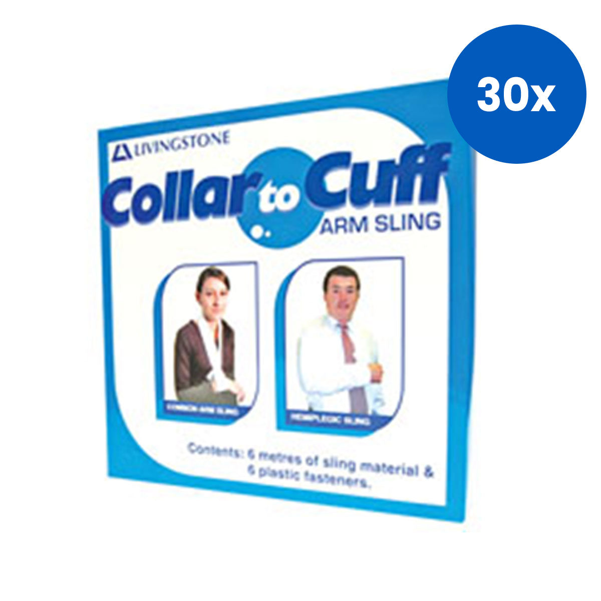 Livingstone Collar to Cuff Arm Sling with Fasteners 5cm x 6m - White x30