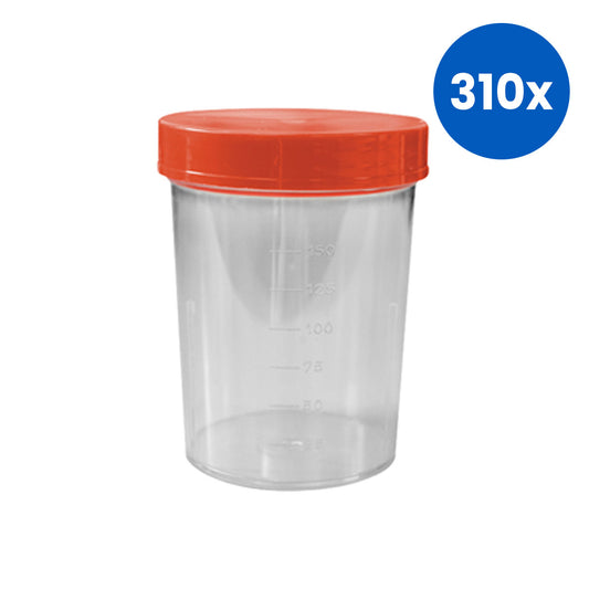 Aptaca Specimen Sample Container Urine Jar  with Red Lid  200ml - Clear x310