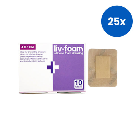 Livingstone Liv-Foam Silicone Foam Dressing 4 x 5cm with Adhesive Border 10/Box - Brown x25