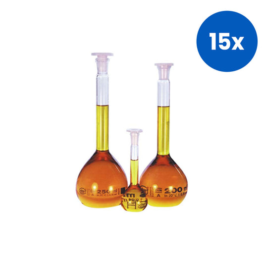 Lincon Volumetric Flask with Plastic Stopper Socket Joint 14/23 Class A Borosilicate Glass 200ml 1/Box - Clear x15