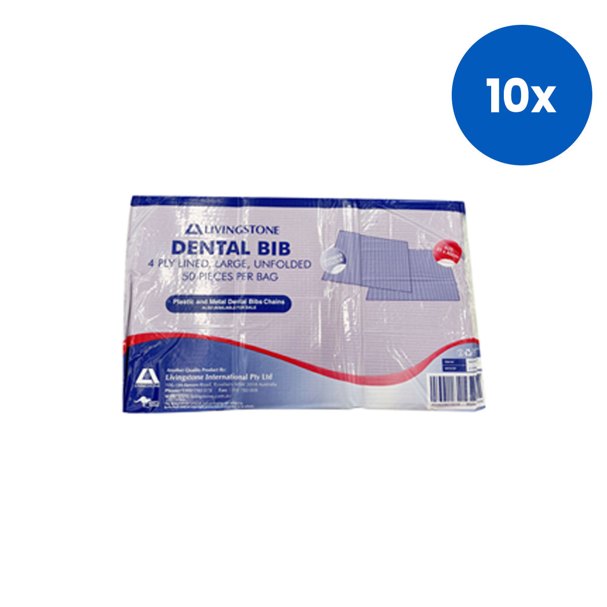 Livingstone Dental Bib or Head Pad 4-ply Lined 31 x 50cm Large Size 500/Carton - Lavender x10