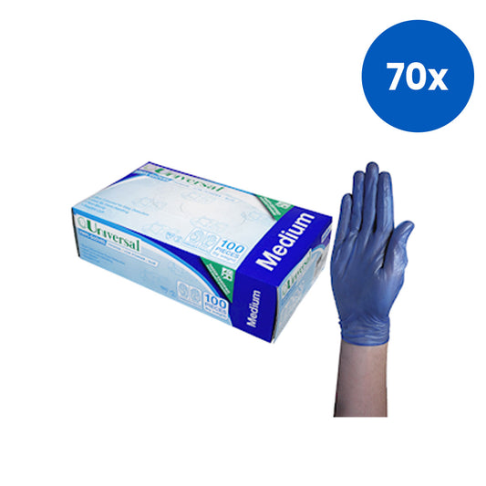 Universal Vinyl Gloves Medium Size Recyclable Low Powder 100/Box - Blue x70
