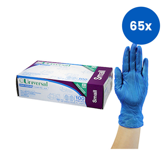 Universal Choice Vinyl Gloves Recyclable Small Size Powder Free 100/Box - Blue x65