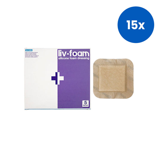 Livingstone Silicone Foam Dressing 10 x 10cm Self Adherent with Adhesive Border 5/Box - Brown x15