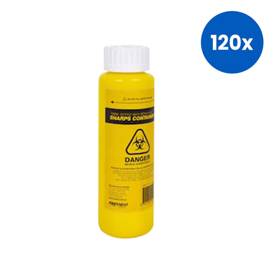 Fast Aid Needles Sharps Waste Collector 150mL 14 x 4.3 x 4.3cm Recyclable Plastic - Yellow x120