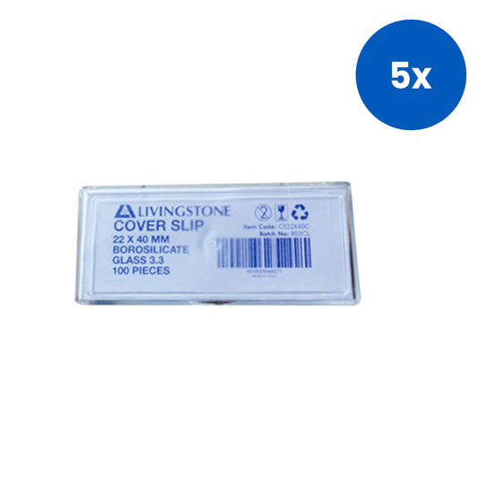 Livingstone Microscope Cover Slip 22 x 40mm 0.13-0.16mm Thickness 100 Pieces/Pack 1000 Pieces/Box - White x5