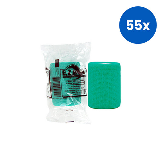 E.Z. Ban Wrap Cohesive Elastic Bandage 7.5cm x 2 metres stretch to 4.5 metres - Green x55