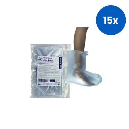 Livingstone Inflatable Splint Foot & Ankle Emergency Trauma Immobilizer with Clear PVC Wrap and Nylon Pack - Clear x15