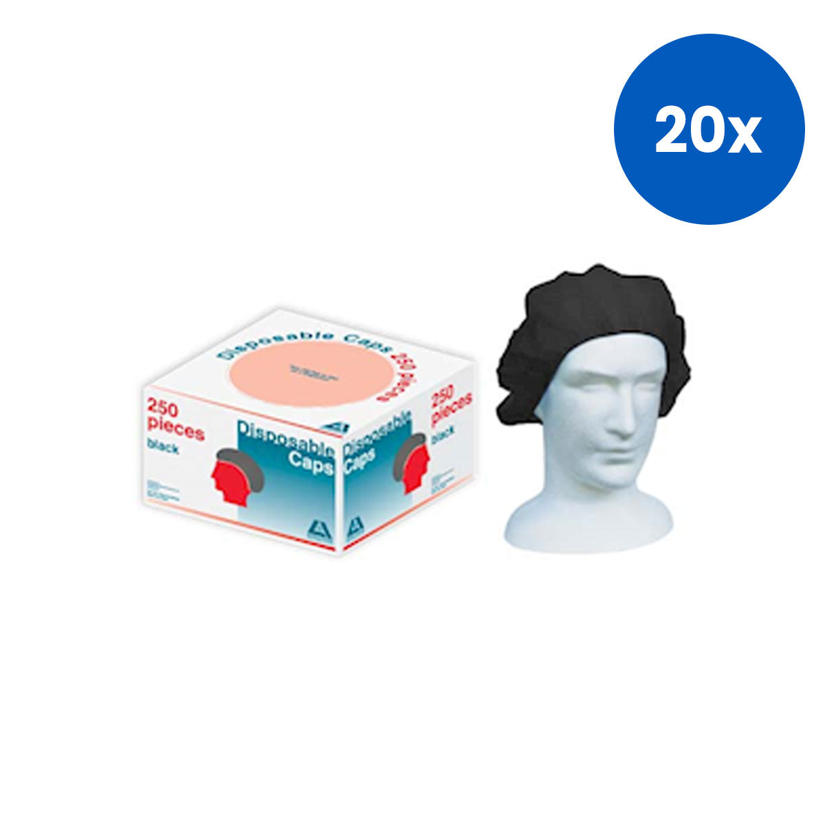 Livingstone Disposable Bouffant Hairnet Cap Nonwoven Latex Free 21 inches 250/Inner - Black x20