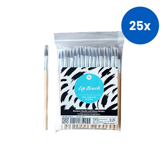 Sofeel Lip Brush 10cm Brown Bristle Biodegradable Bamboo Handle Disposable 50/Pack - Brown x25