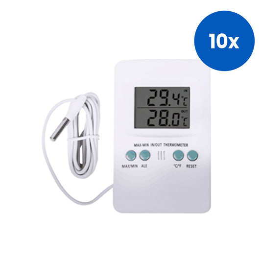 Livingstone Digital Single Screen Dual Display Thermometer Indoor and Outdoor Max Min Temperature - White x10