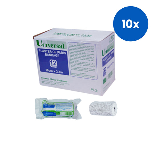 Universal Choice Plaster of Paris Cast Bandage Fast Setting 10cm x 2.7m 12 Pieces/Box - White x10