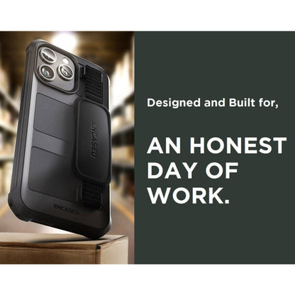 Encased Falcon Case iPhone 15 Pro Max with Hand Strap and Belt Clip Holster - Black