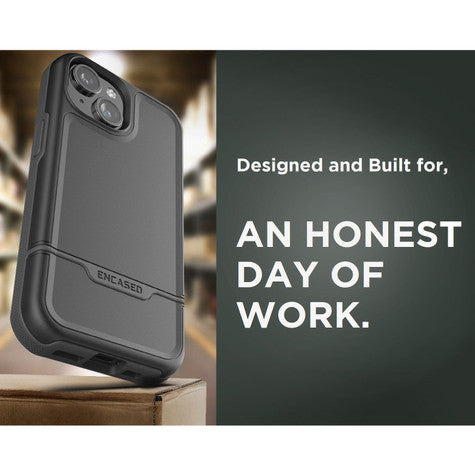 Encased Rebel Case iPhone 15 Plus with Belt Clip Holster - Black