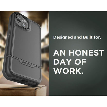 Encased Rebel Case iPhone 15 Plus with Belt Clip Holster - Black