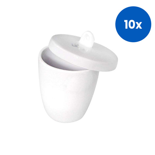 Livingstone Crucible with Lid 25mL  36D x 46H mm High Wall Porcelain 20 Pieces/Box - White x10
